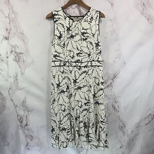 Talbots Dress Women 6 White Black Midi Tank Sleeveless Floral Flounce Hem Office